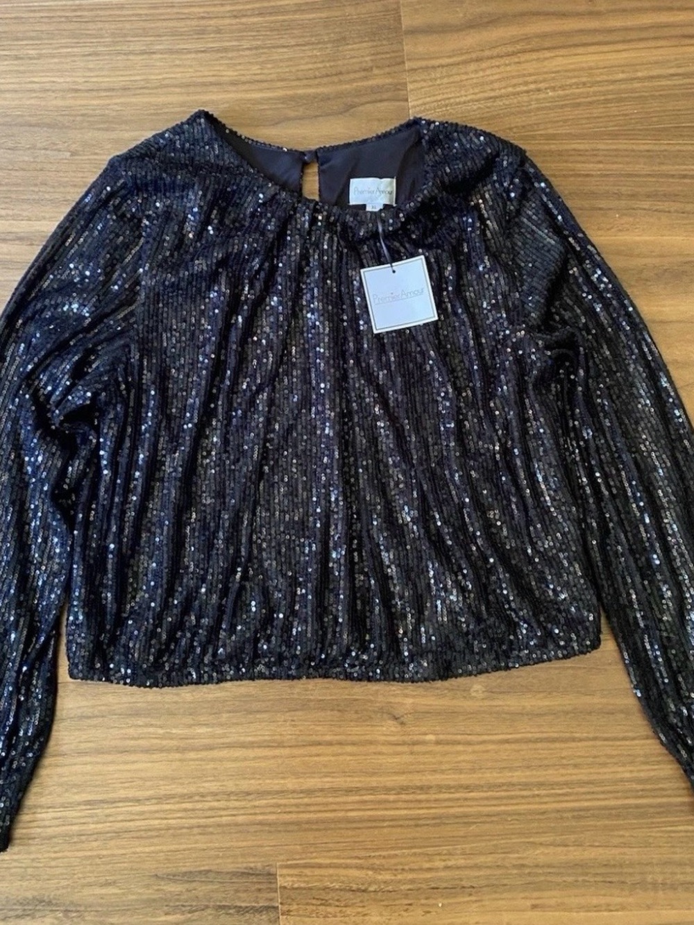Premier Amour Black Sequin Long Sleeve Top XL NWT Party Holiday